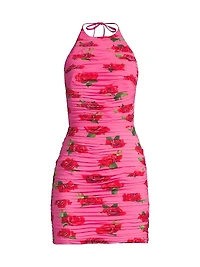 Sonia Floral-Print Ruched Halter Minidress