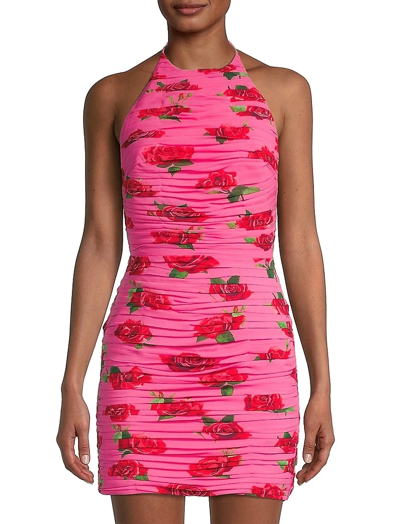 Sonia Floral-Print Ruched Halter Minidress