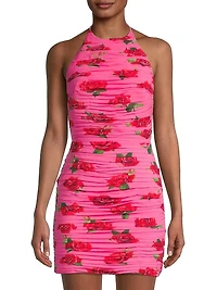 Sonia Floral-Print Ruched Halter Minidress