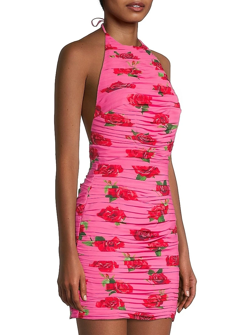 Sonia Floral-Print Ruched Halter Minidress