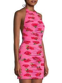 Sonia Floral-Print Ruched Halter Minidress