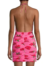 Sonia Floral-Print Ruched Halter Minidress