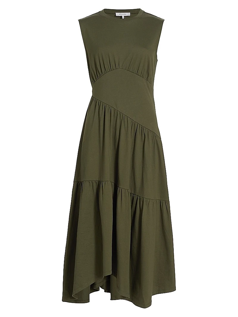 Cotton Asymmetric Tiered Midi-Dress