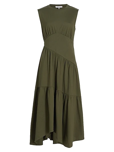 Cotton Asymmetric Tiered Midi-Dress