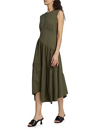 Cotton Asymmetric Tiered Midi-Dress