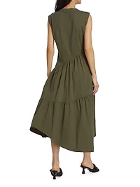 Cotton Asymmetric Tiered Midi-Dress