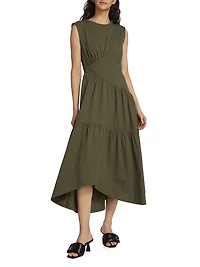 Cotton Asymmetric Tiered Midi-Dress