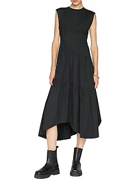 Cotton Asymmetric Tiered Midi-Dress