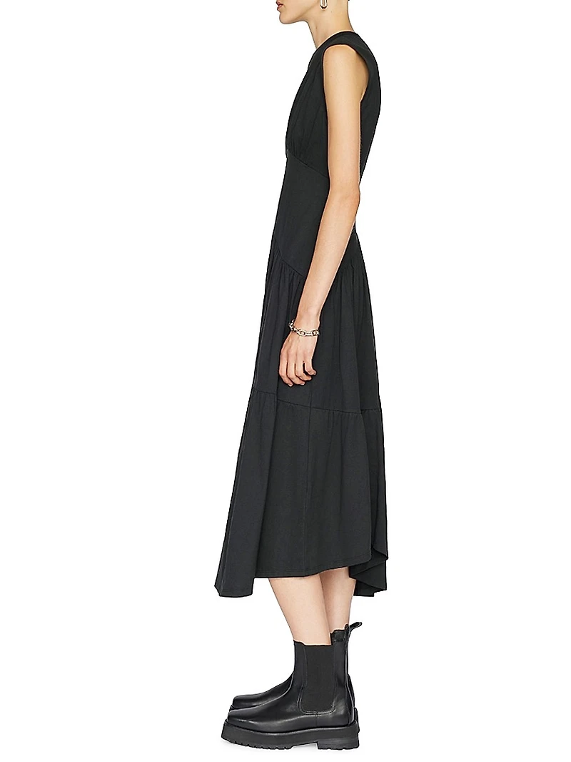 Cotton Asymmetric Tiered Midi-Dress