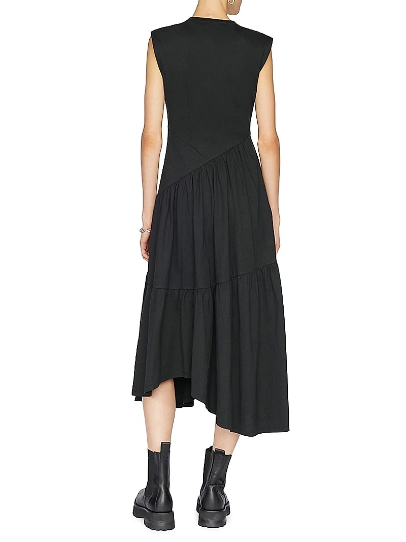 Cotton Asymmetric Tiered Midi-Dress