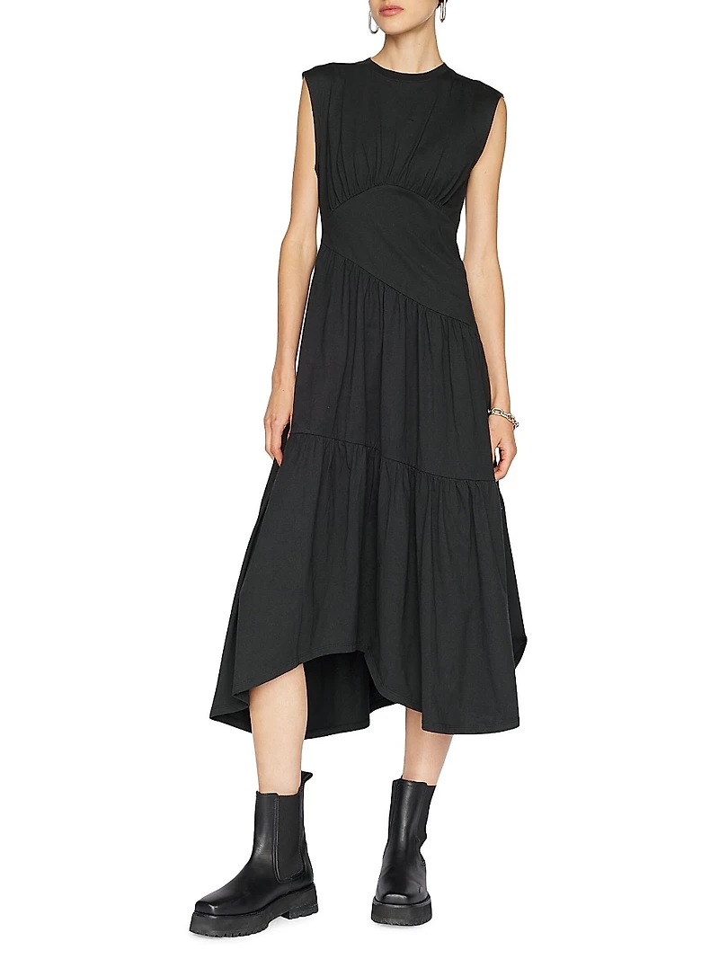 Cotton Asymmetric Tiered Midi-Dress