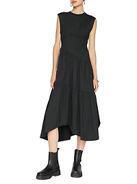 Cotton Asymmetric Tiered Midi-Dress