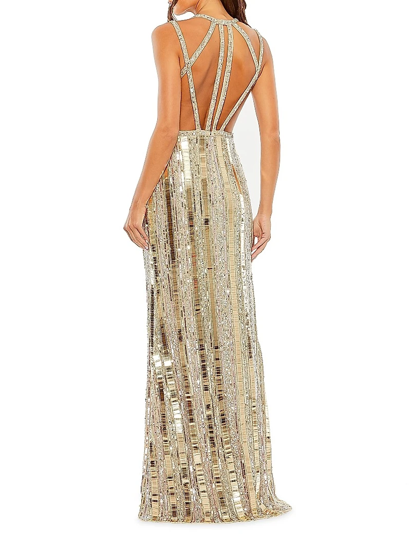 Bead-Embellished Halter Gown