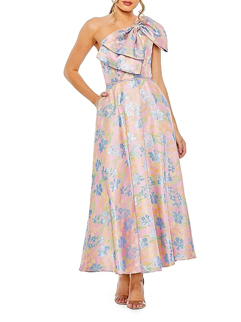 One-Shoulder Embroidered Floral Dress