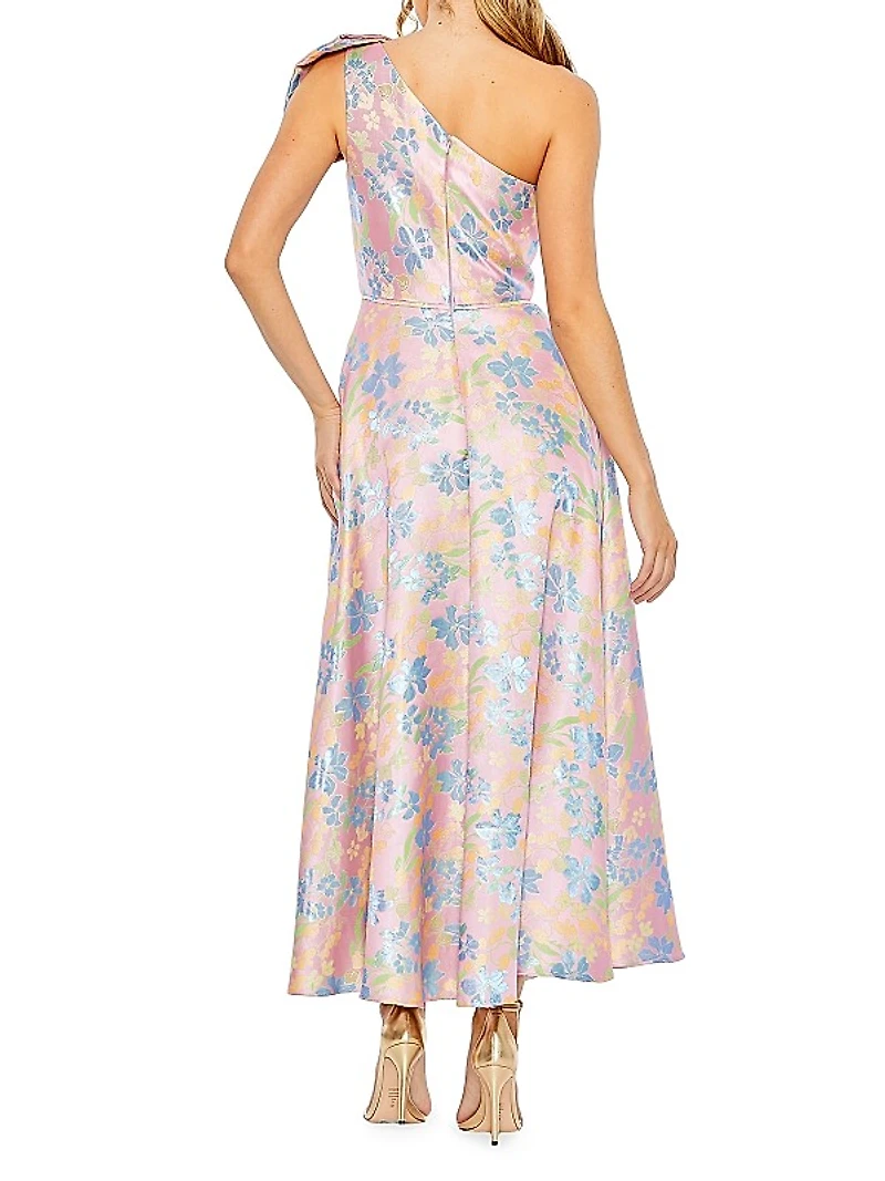 One-Shoulder Embroidered Floral Dress