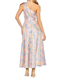 One-Shoulder Embroidered Floral Dress