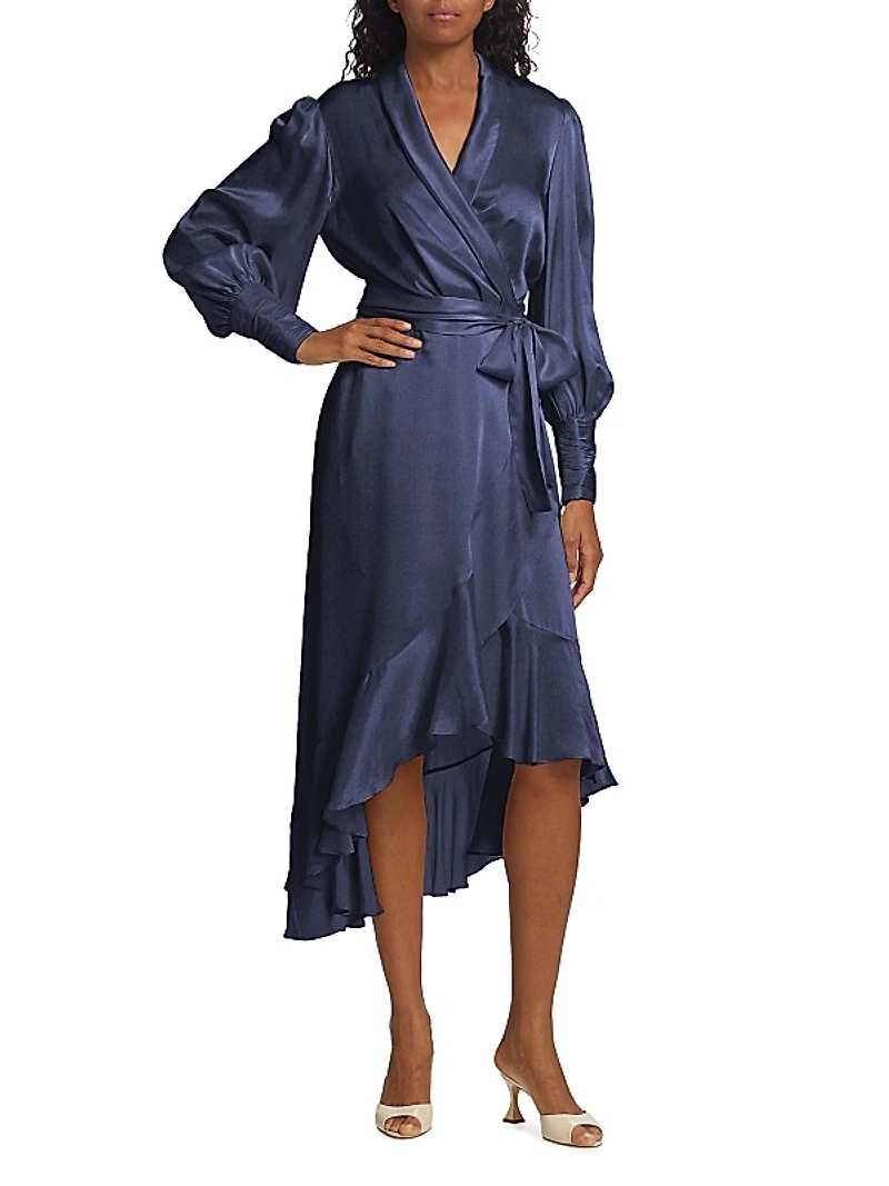 Belted Silk Wrap Midi-Dress
