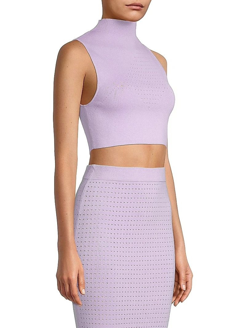 Laser-Dot Mock Turtleneck Crop Top