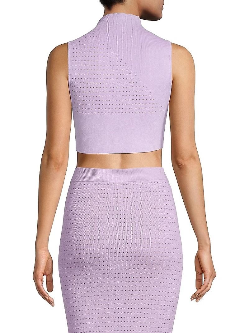Laser-Dot Mock Turtleneck Crop Top