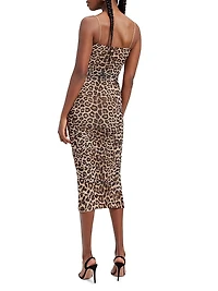 Ruched Mesh Midi-Dress