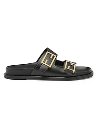 Fendi Feel Buckle Leather Slides