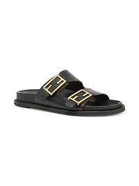 Fendi Feel Buckle Leather Slides