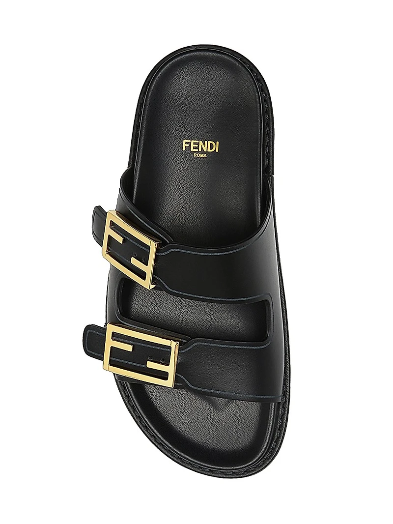 Fendi Feel Buckle Leather Slides