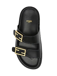 Fendi Feel Buckle Leather Slides