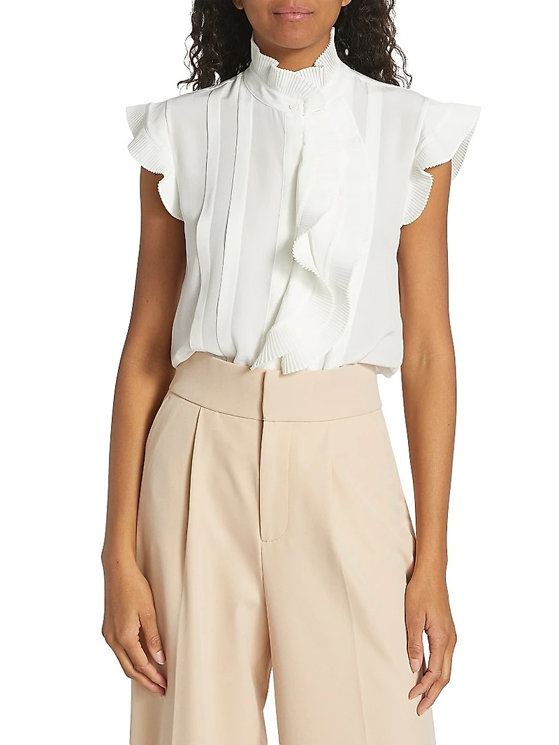 The Chloe Silk Pleated Ruffled Blouse