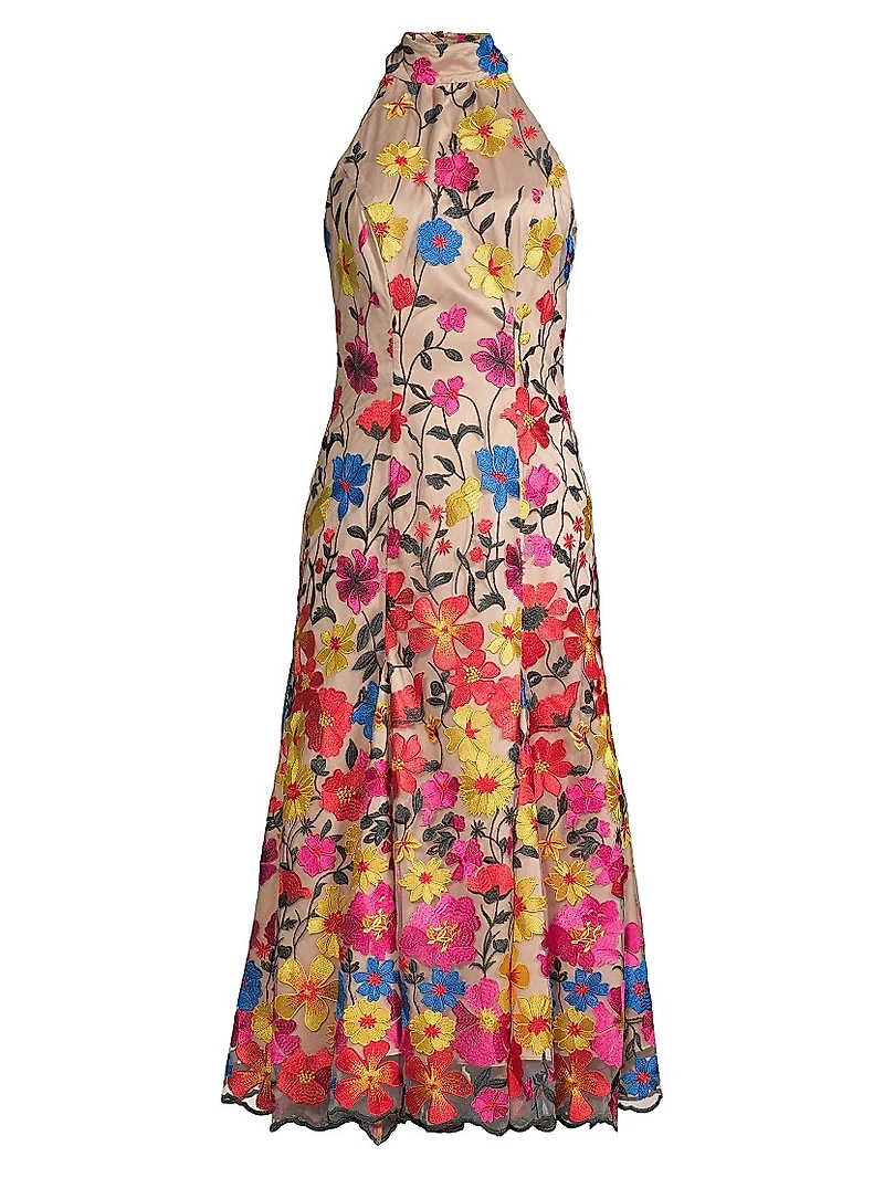 Penelope Floral Embroidered Halter Dress