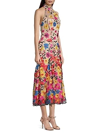 Penelope Floral Embroidered Halter Dress