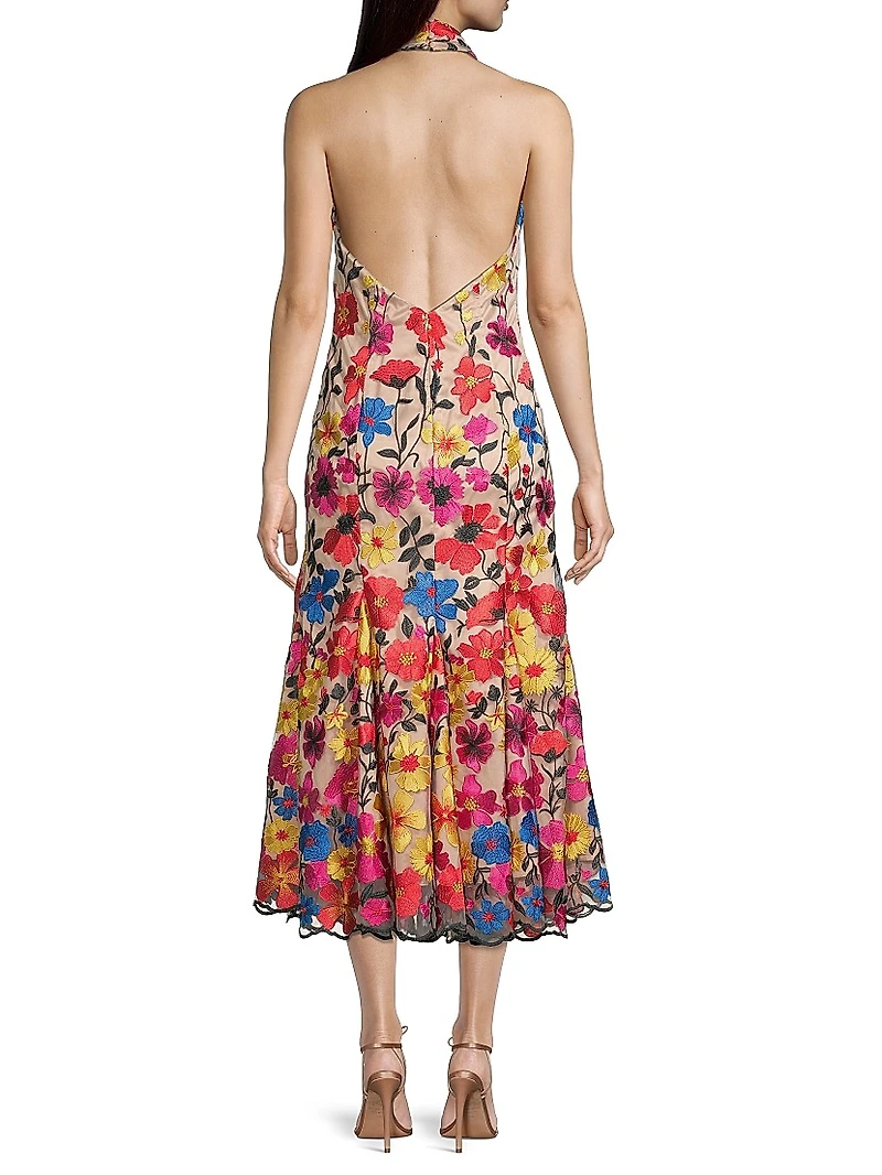 Penelope Floral Embroidered Halter Dress