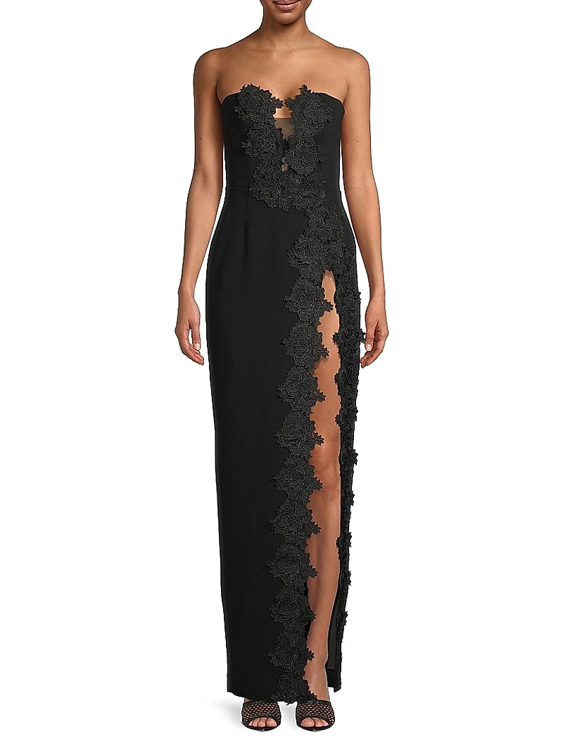 Florence Floral-Appliquéd Column Gown