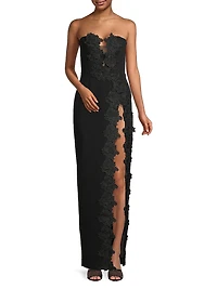 Florence Floral-Appliquéd Column Gown