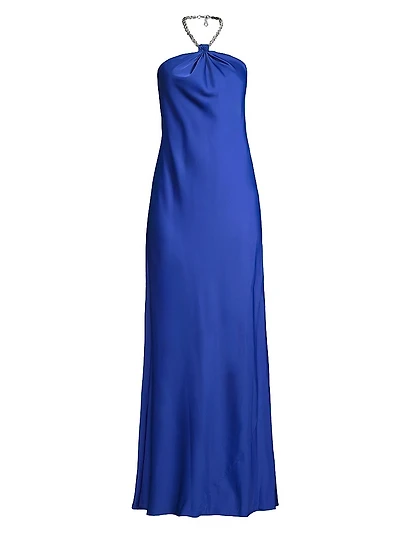 Satin Chain Halter Gown