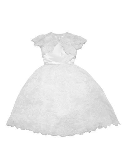 Little Girl's & Communion Satin Lace-Trim Dress Bolero Set
