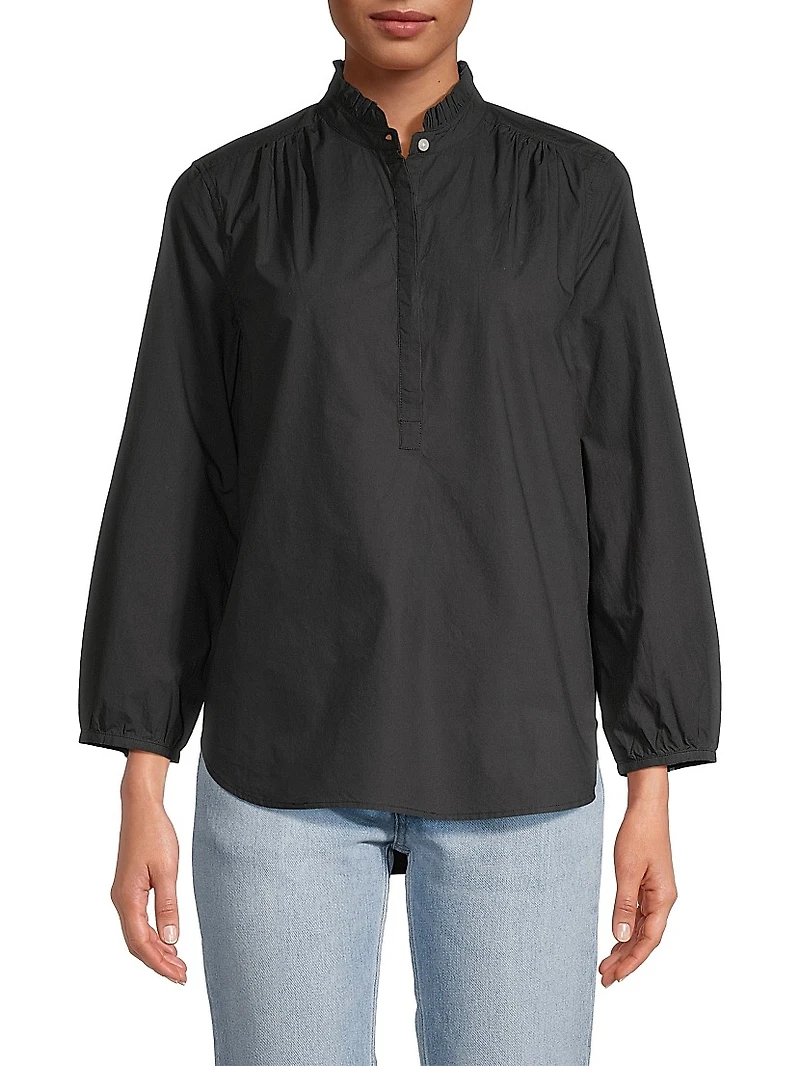 Sara B Ruffled Cotton Henley Shirt