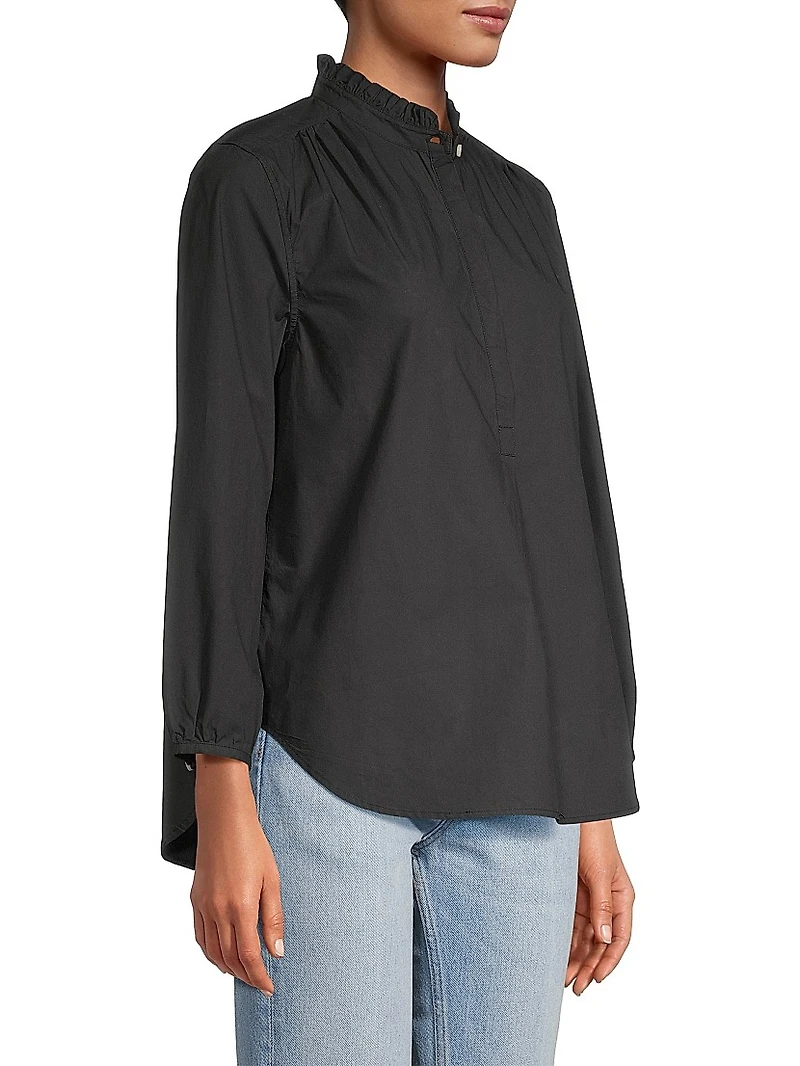 Sara B Ruffled Cotton Henley Shirt