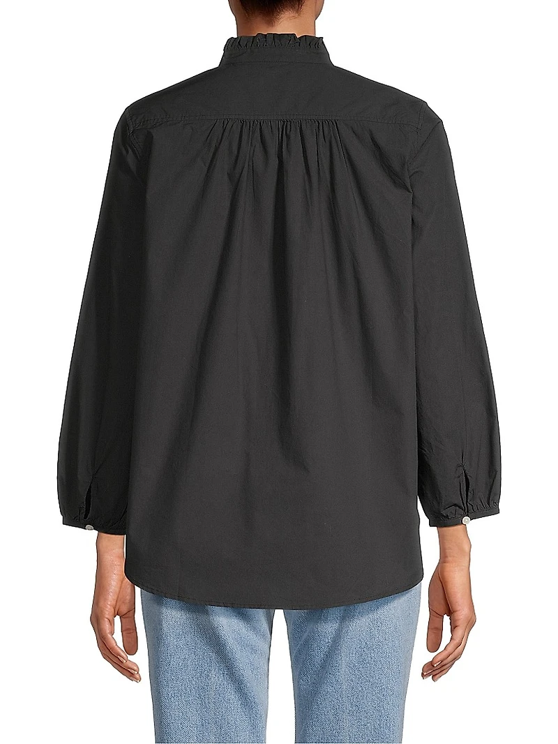 Sara B Ruffled Cotton Henley Shirt