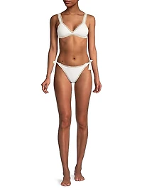 Platinum Crochet-Trim Ribbed Bikini Top