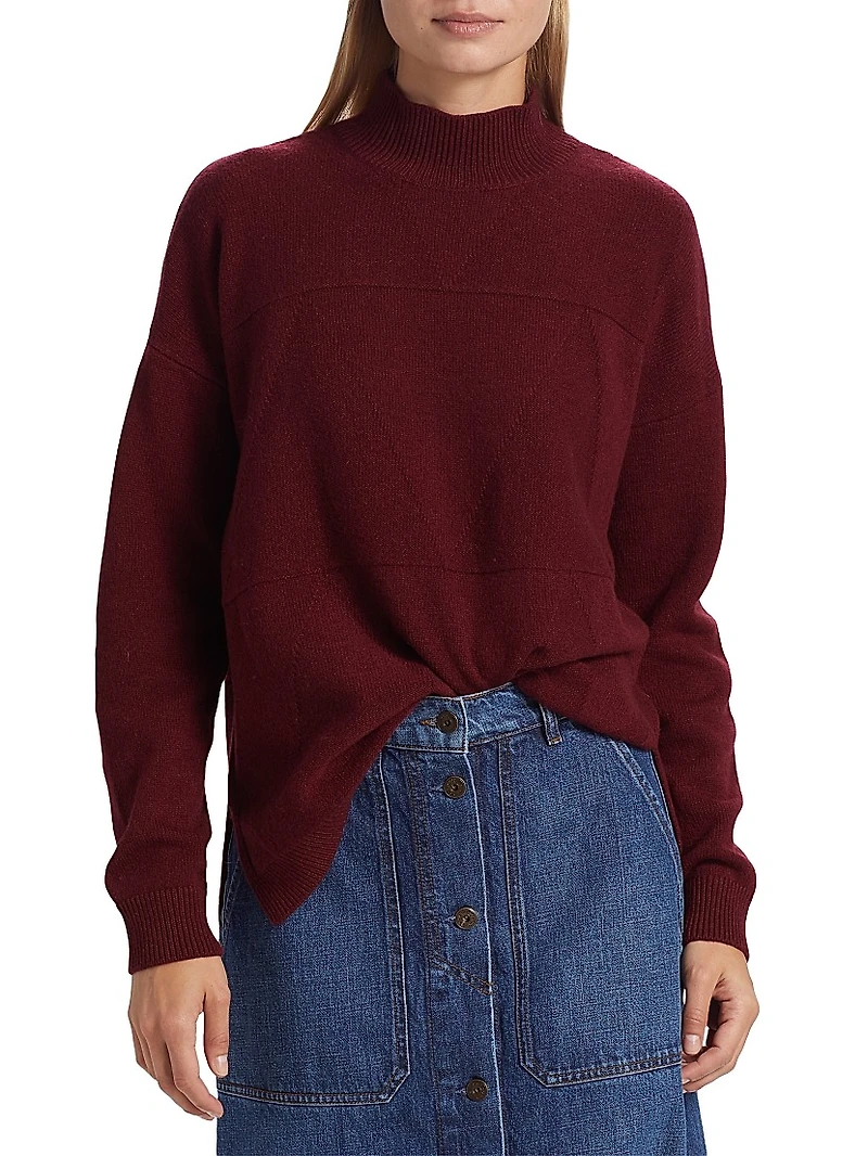 Triangle Stitch Wool-Blend Turtleneck Sweater