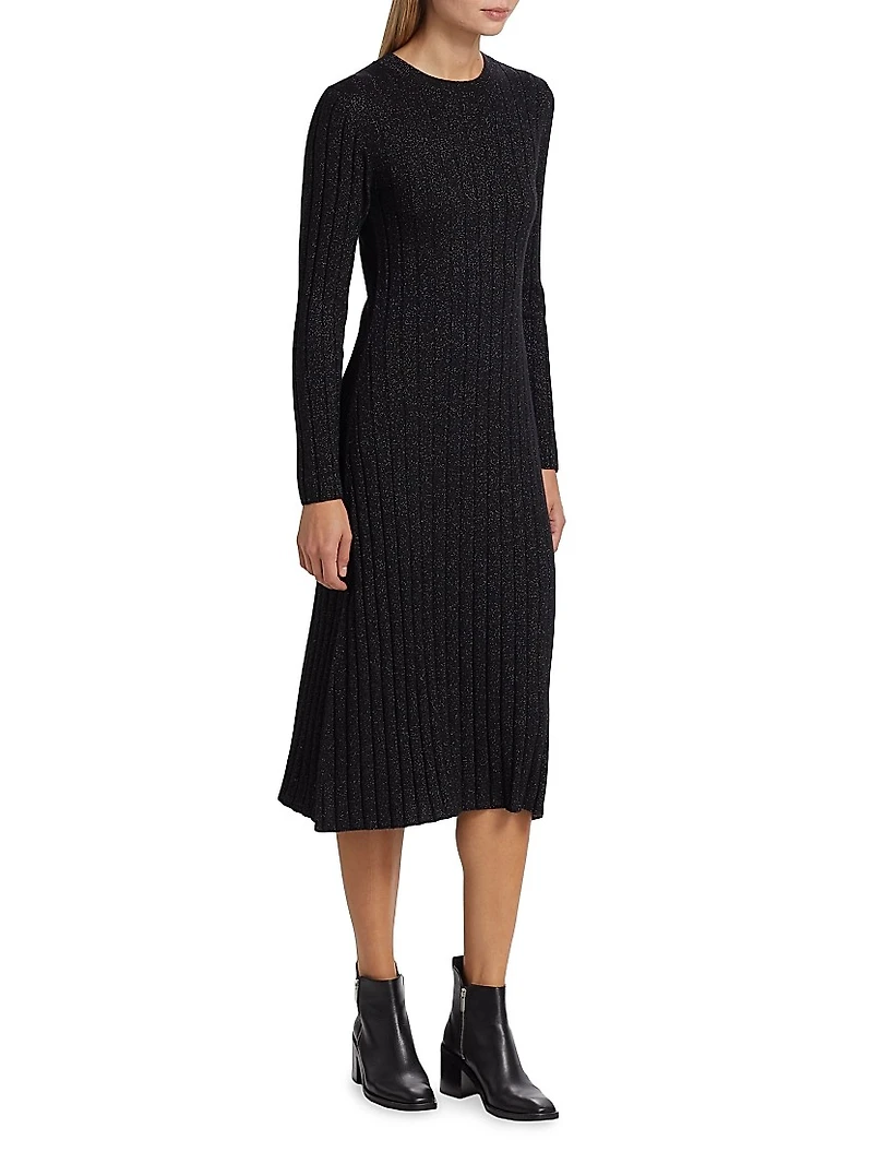 Metallic Rib-Knit Midi-Dress