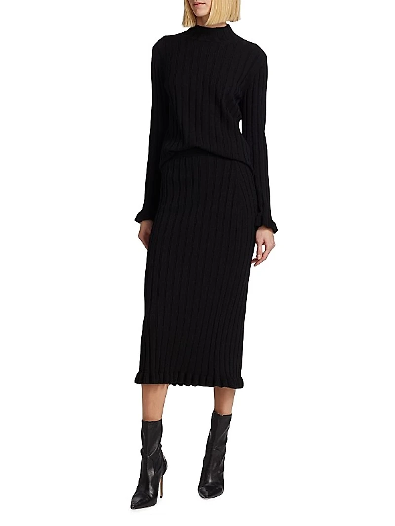 COLLECTION Ruffle-Hem Rib-Knit Pencil Skirt