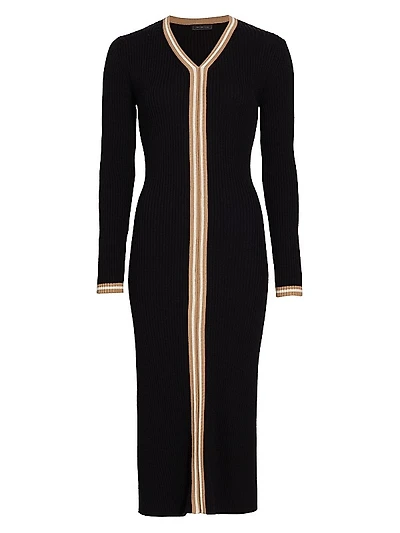 Contrast Rib-Knit Midi-Dress