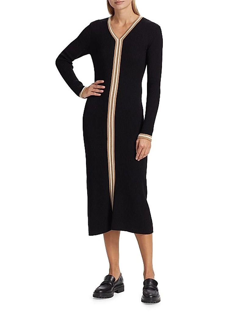 Contrast Rib-Knit Midi-Dress