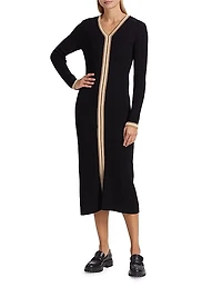 Contrast Rib-Knit Midi-Dress