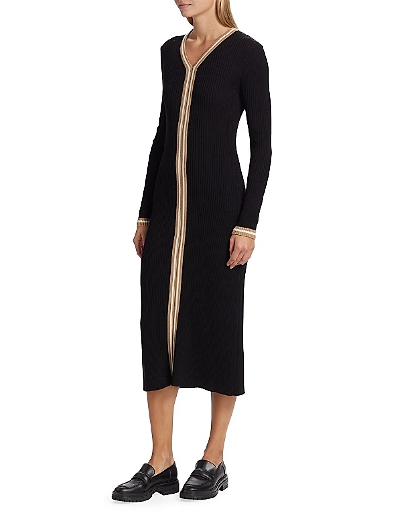 Contrast Rib-Knit Midi-Dress