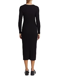 Contrast Rib-Knit Midi-Dress