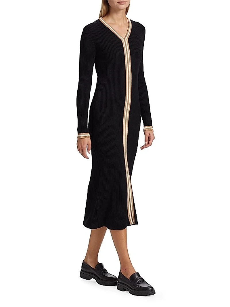 Contrast Rib-Knit Midi-Dress