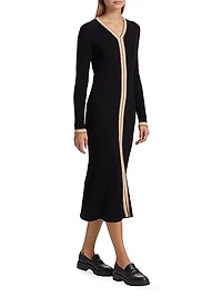 Contrast Rib-Knit Midi-Dress